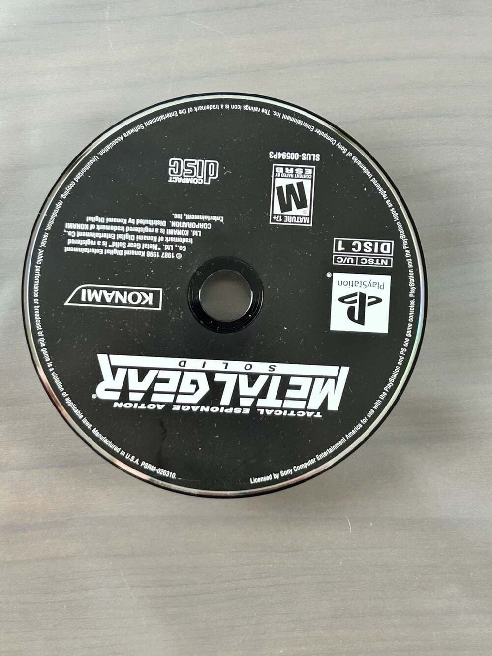 Metal Gear Solid PS1 PlayStation 1 Disc 1 Only SLUS-00594 Konami Untested